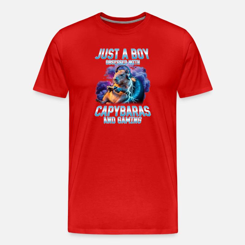 Funny Gaming Gamer Capybara - Männer Premium Bio T-Shirt - Rot