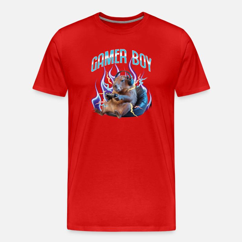 Funny Gaming Gamer Capybara - Männer Premium Bio T-Shirt - Rot