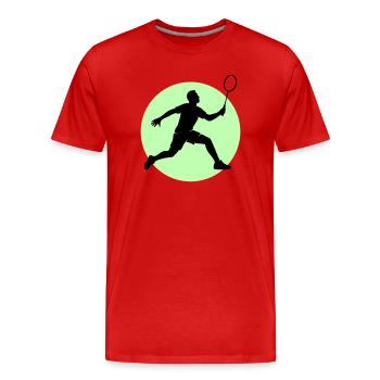 Badminton Spieler Vorhand - Männer Premium Bio T-Shirt - Rot - Vorne - Damien (186cm)