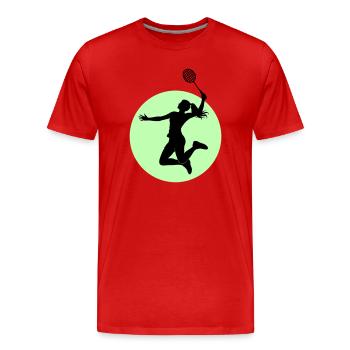 Badminton Spielerin Silhouette – Smash Power - Männer Premium Bio T-Shirt - Rot - Vorne - Damien (186cm)
