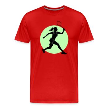 Badminton Spielerin Vorhand - Männer Premium Bio T-Shirt - Rot - Vorne - Damien (186cm)