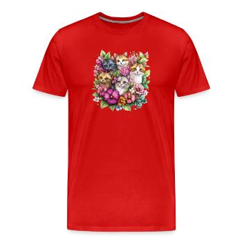 Katzen im Blumengarten - Männer Premium Bio T-Shirt - Rot - Vorne - Damien (186cm)