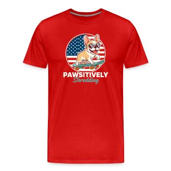 Pawsitively Shredding French Bulldog Skater - Men's Premium Organic T-Shirt - red - Front - Damien (186cm)