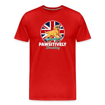 Pawsitively Shredding UK Dog Skateboarder - Men's Premium Organic T-Shirt - red - Front - Damien (186cm)