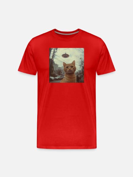 UFO cat over neon city - Men's Premium Organic T-Shirt - red