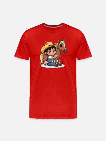 Petit cow-boy et ami cheval - T-shirt bio Premium Homme - rouge