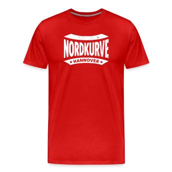 Hannover Nordkurve Hoodie, Shirt, Tasse, Socken - Männer Premium Bio T-Shirt - Rot - Vorne - Damien (186cm)