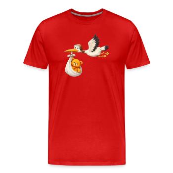 Storch Baby Lieferung Teddy im Bündel Neugeboren - Männer Premium Bio T-Shirt - Rot - Vorne - Damien (186cm)