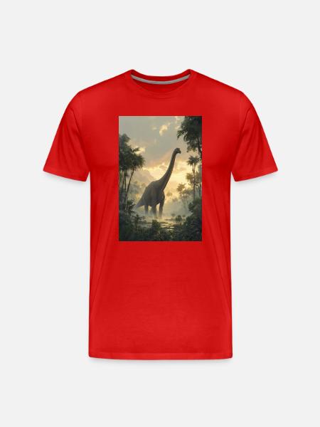 Dinosaur Dawn in Jungle - Men's Premium Organic T-Shirt - red