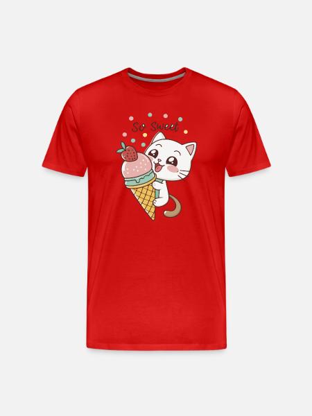 Chaton gourmand et glace pastel - Men's Premium Organic T-Shirt - red