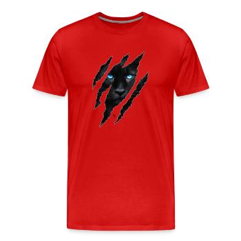 Gros chat noir aux yeux bleus - T-shirt bio Premium Homme - rouge - Devant - Damien (186cm)