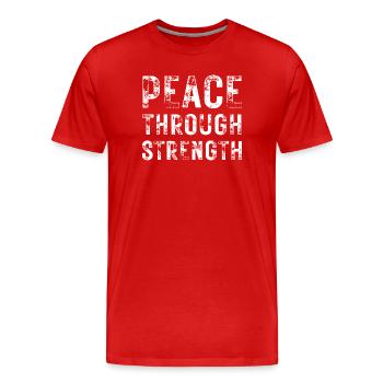 Frieden durch Stärke - Männer Premium Bio T-Shirt - Rot - Vorne - Damien (186cm)