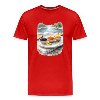 Cadeaux du Grand Nord - Caviar sur la rive de la rivière - T-shirt bio Premium Homme - rouge - Devant - Damien (186cm)