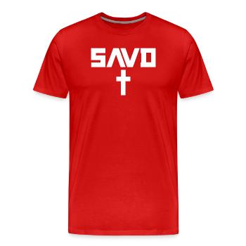 Redeemed Cross Bible Christian Faith Jesus Erl - Men's Premium Organic T-Shirt - red - Front - Damien (186cm)