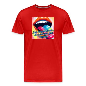 Zungen & Orgasmen - Männer Premium Bio T-Shirt - Rot - Vorne - Damien (186cm)