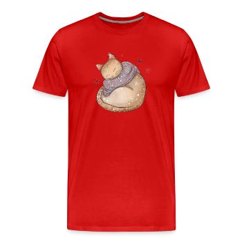 Chemise de chat de Noël Chat Douillet Dormeur Hiver - T-shirt bio Premium Homme - rouge - Devant - Damien (186cm)