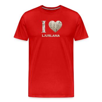 J’adore Ljubljana – Design architectural urbain - T-shirt bio Premium Homme - rouge - Devant - Damien (186cm)
