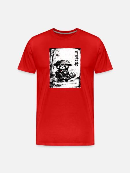 Samurai Red Panda Sumi-e Ink Drawing - Men's Premium Organic T-Shirt - red