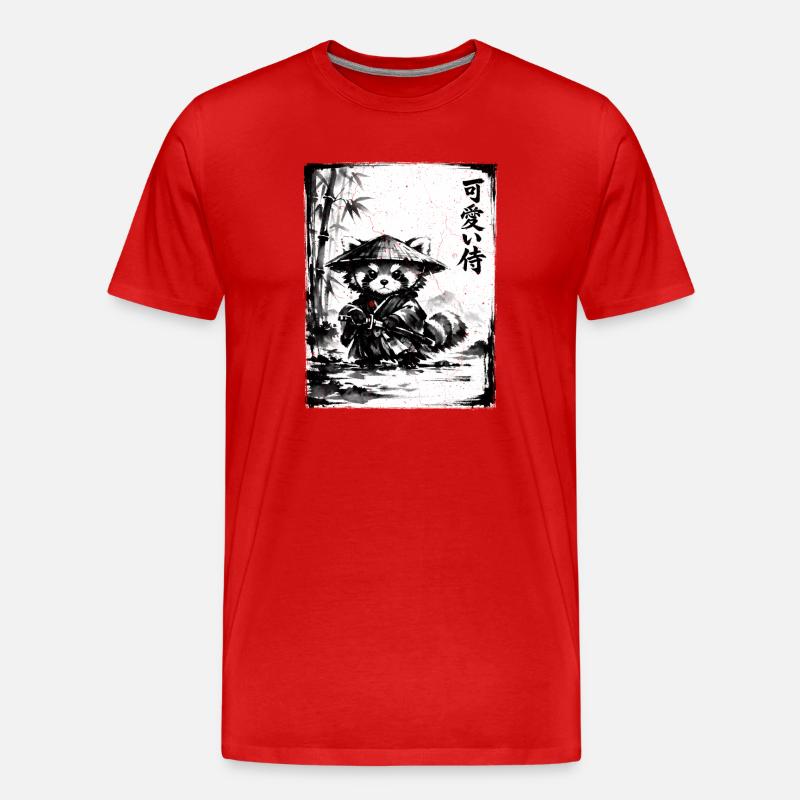 Samurai Roter Panda Sumi-e Tuschezeichnung - Männer Premium Bio T-Shirt - Rot
