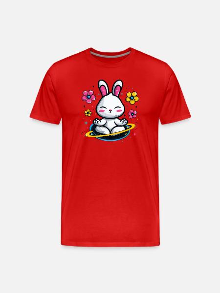 Moon Bunny in the Flower Circle - Men's Premium Organic T-Shirt - red