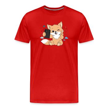 Niedlicher Fuchs macht Selfie – Lustiges Motiv - Männer Premium Bio T-Shirt - Rot - Vorne - Damien (186cm)