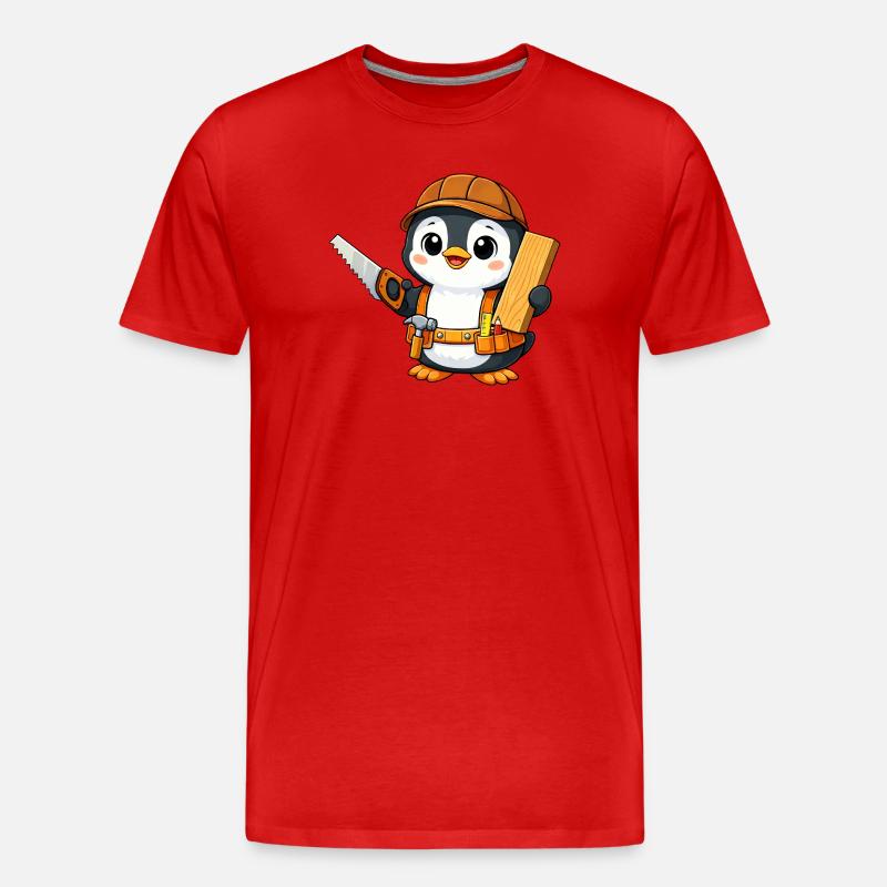 Pingouin, Artisan, Charpentier, Charpentier, Menuisier - T-shirt bio Premium Homme - rouge