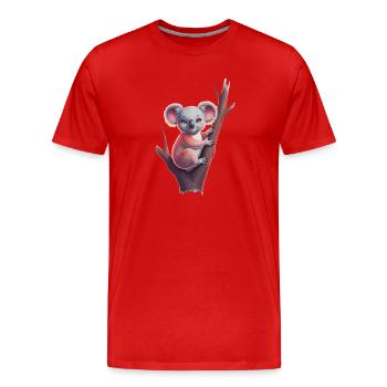 Cute koala on tree trunk for children and - Men's Premium Organic T-Shirt - red - Front - Damien (186cm)