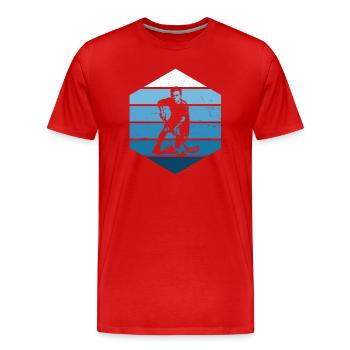 Characterful floorball design - Men's Premium Organic T-Shirt - red - Front - Damien (186cm)