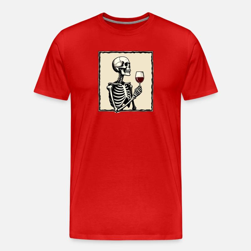 Skelett mit Weinglas - Männer Premium Bio T-Shirt - Rot