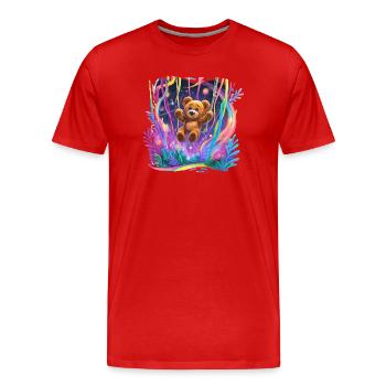 Neonwald-Teddybär auf Schaukel - Männer Premium Bio T-Shirt - Rot - Vorne - Damien (186cm)