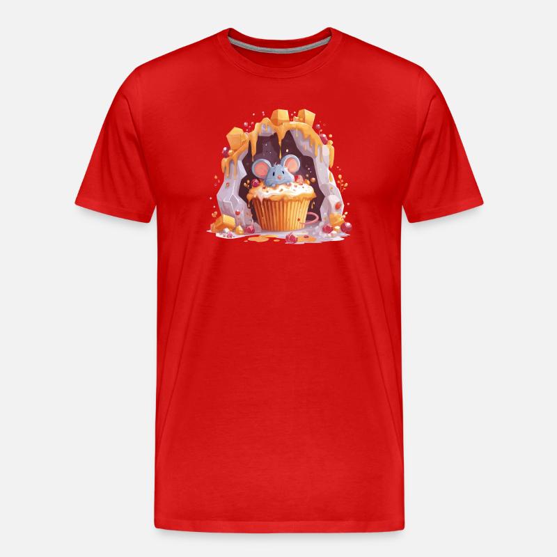 Cute mouse in cupcake cave - Men's Premium Organic T-Shirt - red