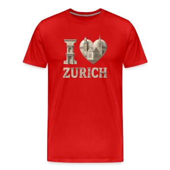 I Love Zürich – Stadt als Skulptur - Männer Premium Bio T-Shirt - Rot - Vorne - Damien (186cm)