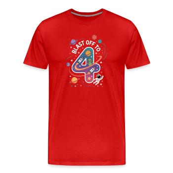 Abflug ins Weltall 4. Geburtstag Kindergeburtstag - Männer Premium Bio T-Shirt - Rot - Vorne - Damien (186cm)