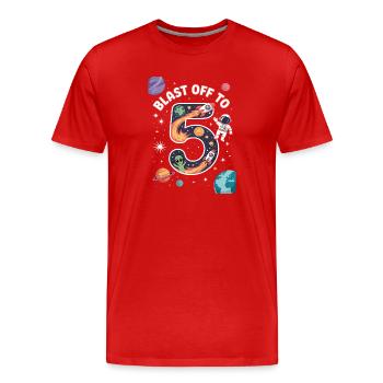Abflug ins Weltall 5. Geburtstag Kindergeburtstag - Männer Premium Bio T-Shirt - Rot - Vorne - Damien (186cm)