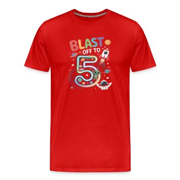 Abflug ins Weltall 5. Geburtstag Kindergeburtstag - Männer Premium Bio T-Shirt - Rot - Vorne - Damien (186cm)