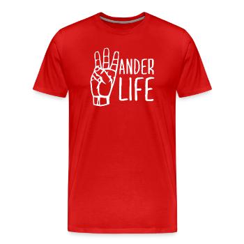 Wander Life Handzeichen – West Coast Wanderer - Männer Premium Bio T-Shirt - Rot - Vorne - Damien (186cm)