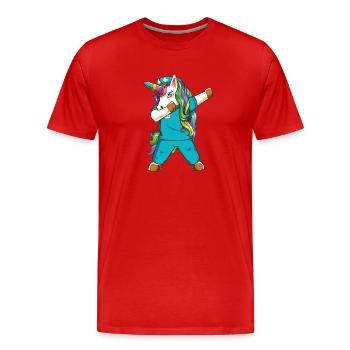 Dabbing Nurse Unicorn - Funny Medical Healthcare - Men's Premium Organic T-Shirt - red - Front - Damien (186cm)