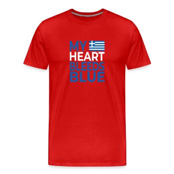 Mon cœur saigne bleu Grèce - T-shirt bio Premium Homme - rouge - Devant - Damien (186cm)