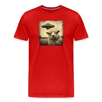 UFO Besuch auf der Weide - Männer Premium Bio T-Shirt - Rot - Vorne - Damien (186cm)