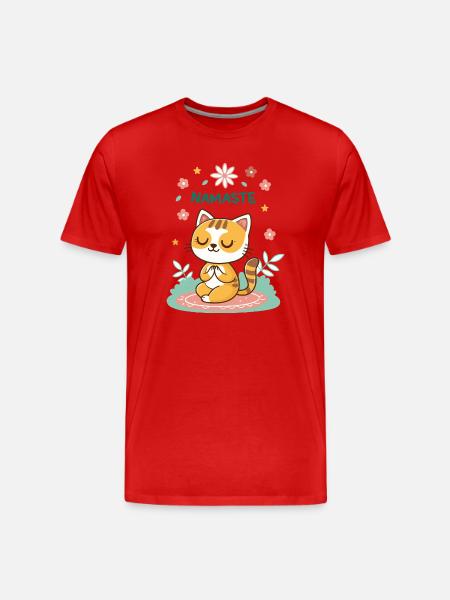 Cat Namaste Zen Flowers Nature - Men's Premium Organic T-Shirt - red