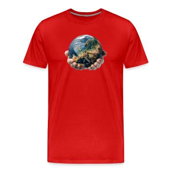 Earth in Hands: Global Responsibility - Men's Premium Organic T-Shirt - red - Front - Damien (186cm)