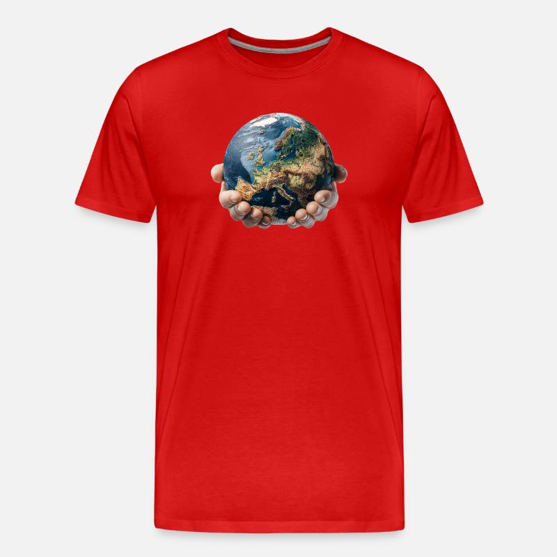 Earth in Hands: Global Responsibility - Men's Premium Organic T-Shirt - red