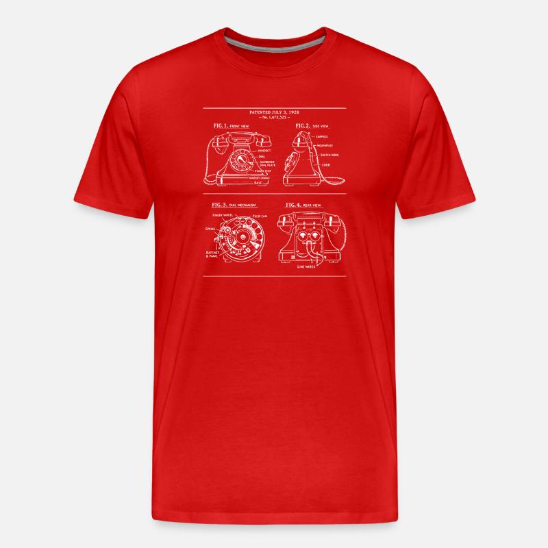 Retro Rotary Phone Blueprint - Männer Premium Bio T-Shirt - Rot
