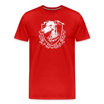 Hund Emblem mit Lorbeer - Männer Premium Bio T-Shirt - Rot - Vorne - Damien (186cm)