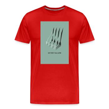 Eat First Talk Later – Skandi Küchen Poster - Männer Premium Bio T-Shirt - Rot - Vorne - Damien (186cm)