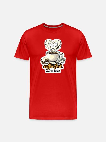 Coffee First Heart Design - Men's Premium Organic T-Shirt - red
