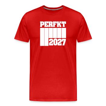 Einzigartig 2027 - Männer Premium Bio T-Shirt - Rot - Vorne - Damien (186cm)