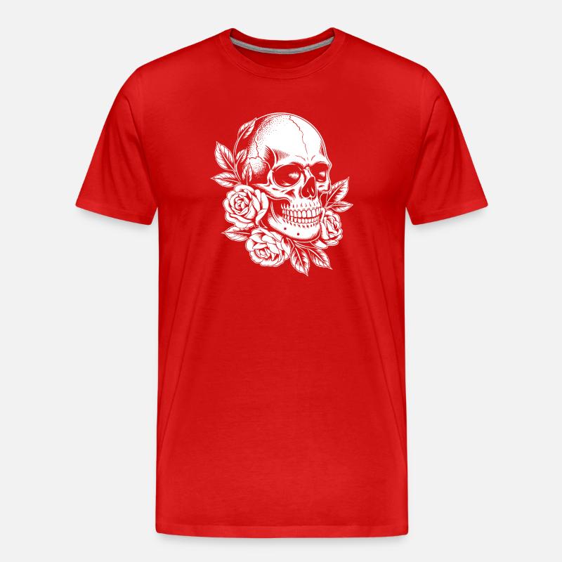 Schädel und Rosen - Männer Premium Bio T-Shirt - Rot