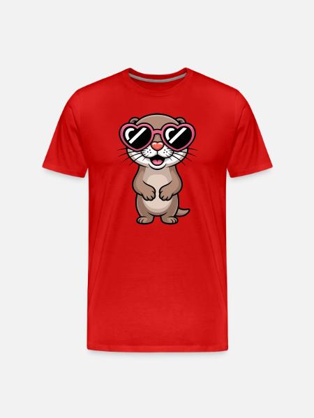 Otter mit Herz-Sonnenbrille - Männer Premium Bio T-Shirt - Rot