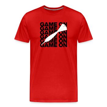 On y va : Attaque à la fléchette ! CENT QUATREVINGT, flèche blanche - T-shirt bio Premium Homme - rouge - Devant - Damien (186cm)